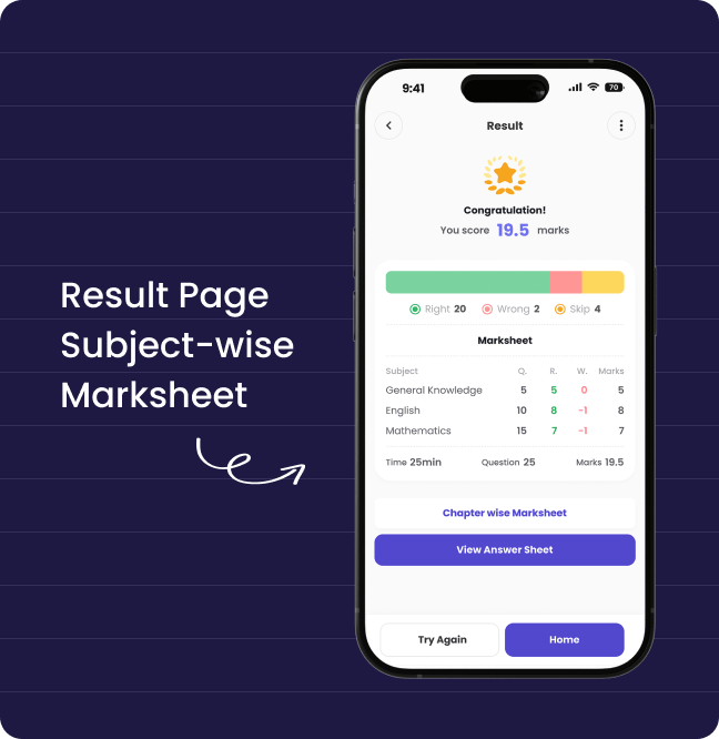 Result Page Subject-wise Marksheet